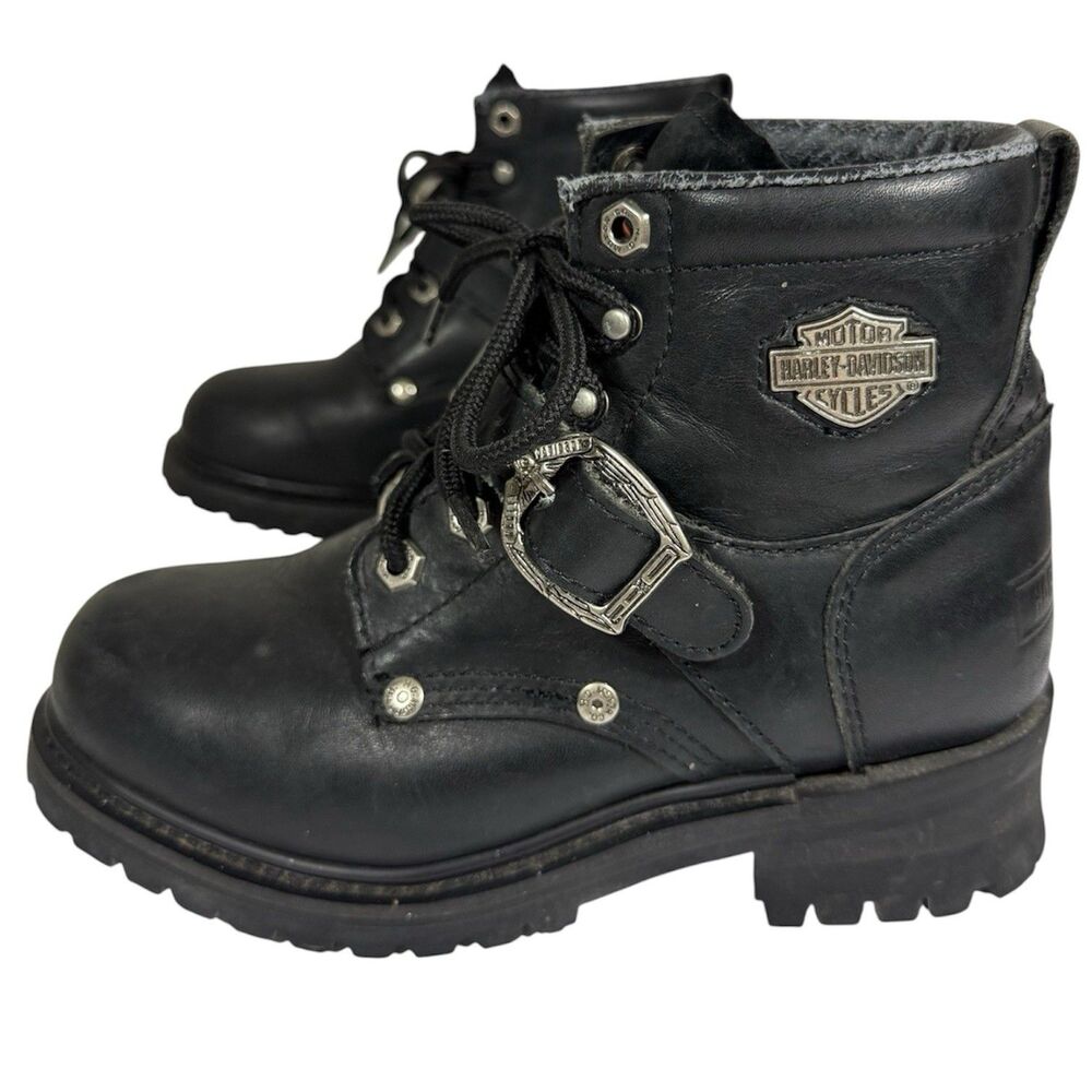 Harley Davidson Women's Faded Glory Black Motorcycle Boots #81024 Size 6.5 Shoes